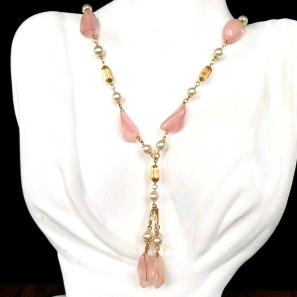 Vintage 12K Gold Filled Pink Quartz Majorca Pearl Necklace - Picture 9 of 11